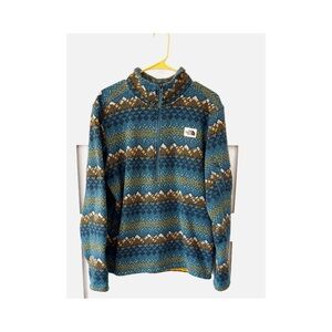 The North Face Men's Teal and Yellow Patterned Zip-Up Sweater